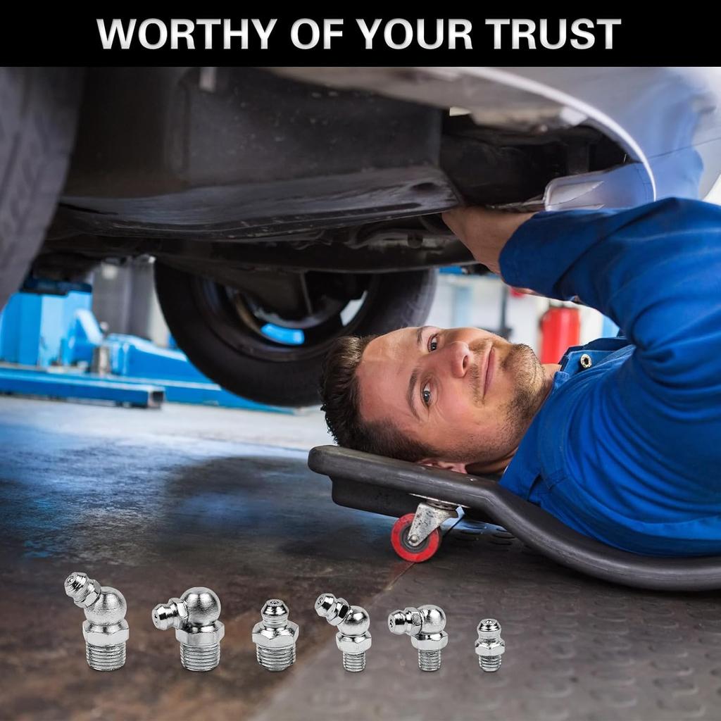 60Pcs Grease Fittings Kit, 1/4 & 1/8 Inch BSP Grease Zerk Fittings Assortment With 90 Degree, 45 Degree, And Straight Angle For Automotive, Tractors,