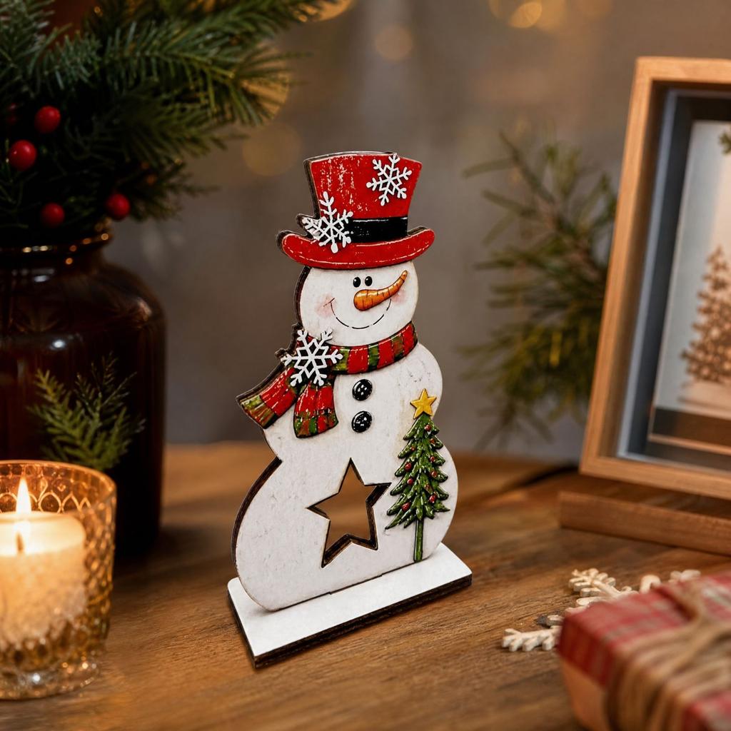Christmas Wooden Snowman Figurine, Desktop Decoration and Creative Gift