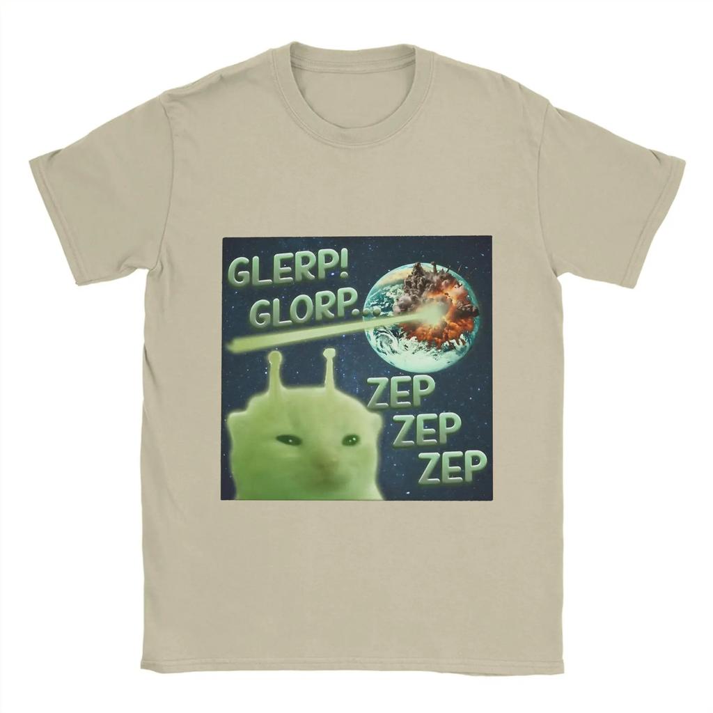 Men's Glorp Funny Alien Cat Brainrot Meme T Shirts Pure Cotton Clothes Crazy Short Sleeve O-Neck Oversized High Quality Soft Tee