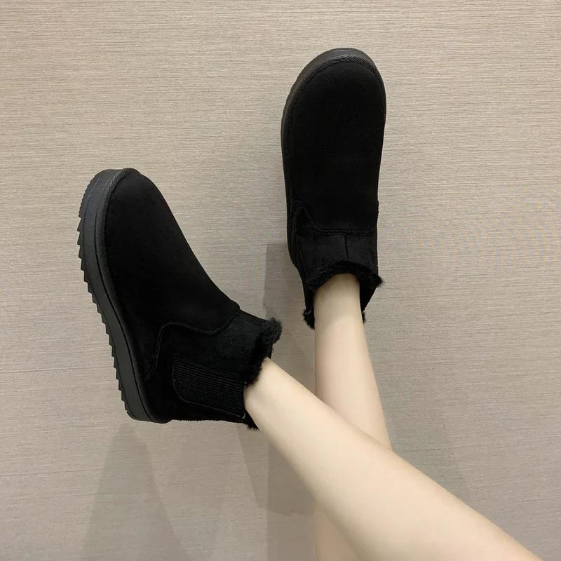 Winter Footwear Round Toe Flat Heel Boots Women Fashion Snow Boots Low-heeled Non-slip Ladies Bare Boots Slip-on
