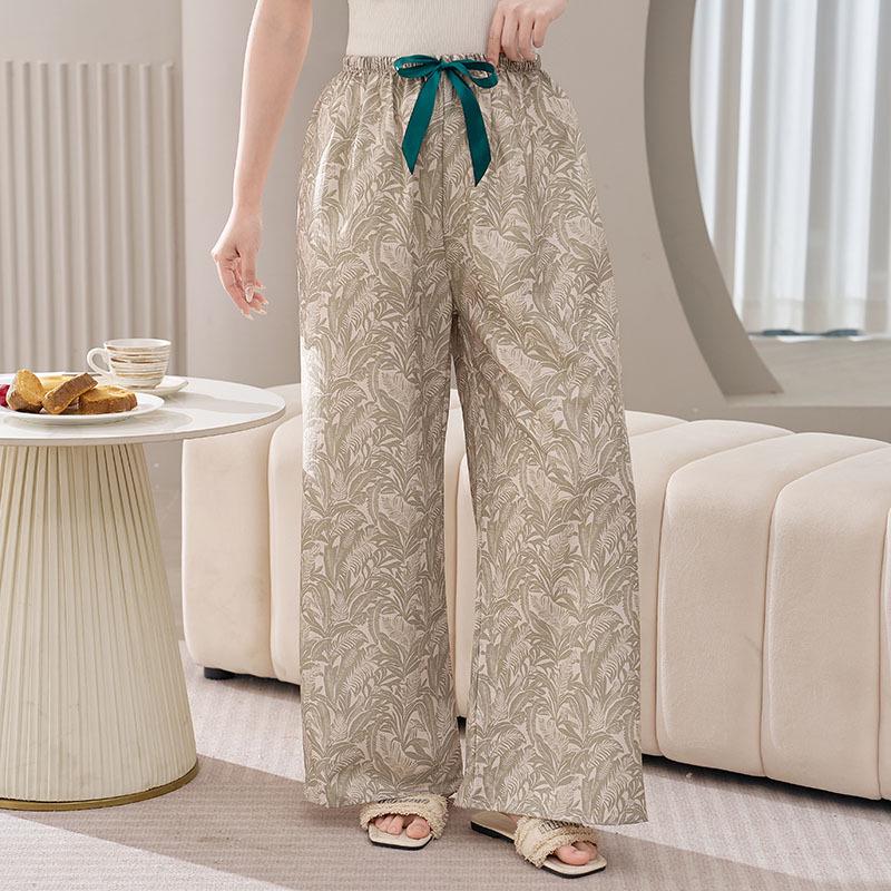 Women's Plus Size Cotton Silk Pajamas - Spring/Summer Lightweight Wide-Leg Pants for Beach, Loose Fit, Can Be Worn Outside