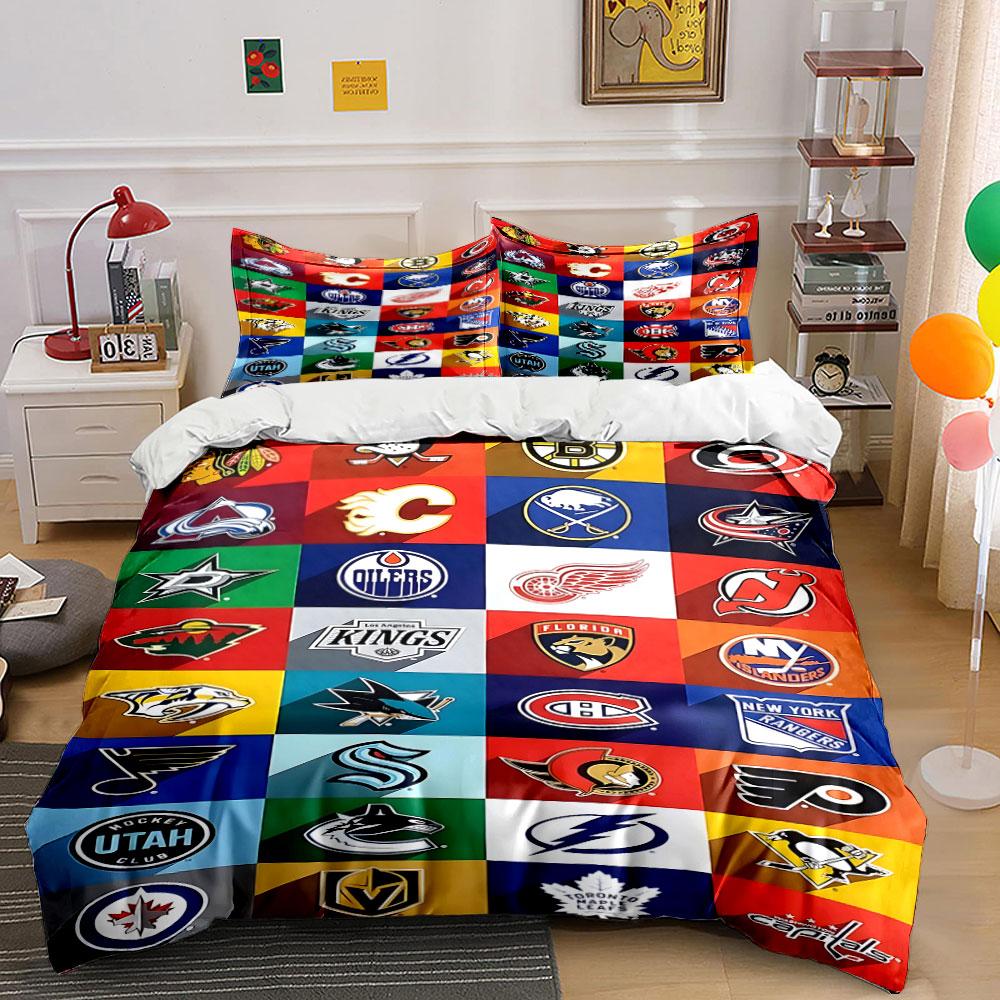 "Colorful NHL Team Logos Collection" Print Bedding Set Duvet Cover Pillowcases (1* Duvet Cover 2* Pillowcases Do Not Include Comforter)