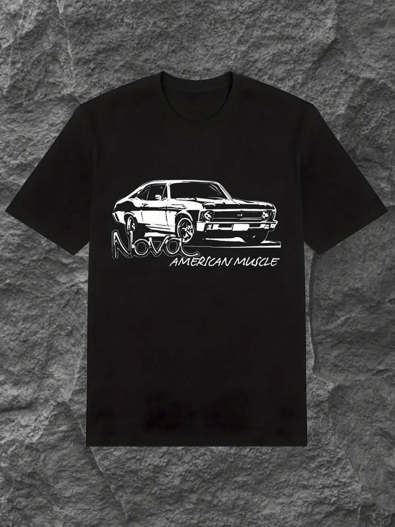 

Retro Cotton TShirt American Muscle Car Pattern Print Men Women Round Neck Short Sleeved TShirt Breathable for The Summer Tops S