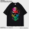 Maglietta estiva da uomo, stile retrò, pesante, con teschio, 100% cotone, stampata, girocollo, di alta qualità, casual, fitness, street.