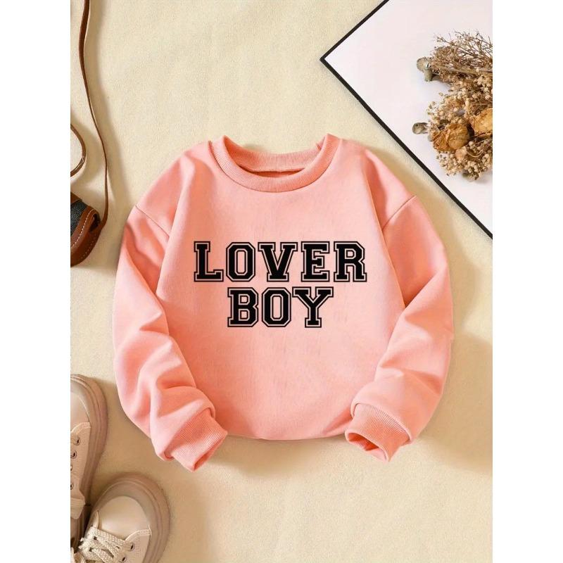 Kids Sweatshirt Casual Crew Neck Sweatshirt, Alphabet Pattern, Loose Fit, Slight Stretch Knit Fabric, for Daily Wear and Vacation