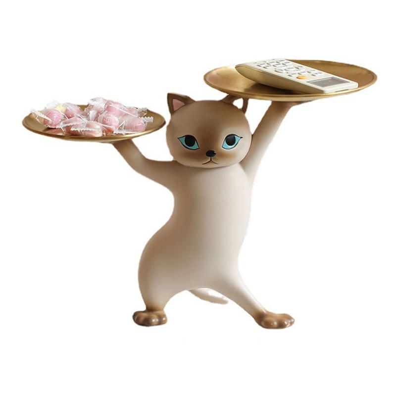 Creative Cat Tray Resin Sculpture Figurine Key Desktop Candy Home Office Table Storage Decoration Accessories Room Animal Decor