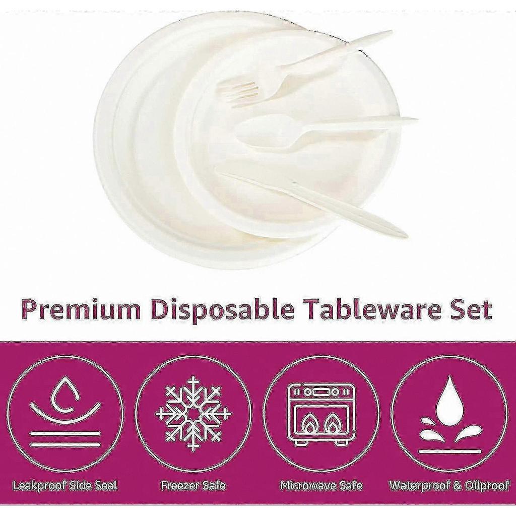 Biodegradable Bagasse Tableware Set, 250 Pieces, Includes Plates and Cutlery, Eco-Friendly Disposable Dinnerware Solution