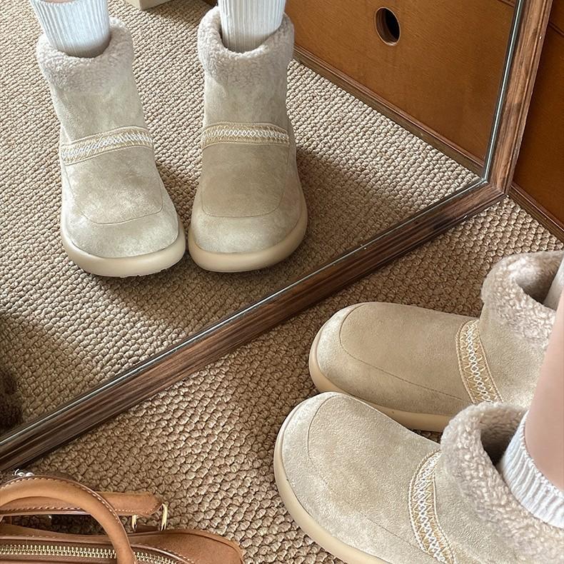 

Women s Platform Snow Boots 2026 New Autumn Winter Non Slip Soft Sole Plush Cotton Shoes Vintage Comfortable Fashion Short Boots 35 бежевый