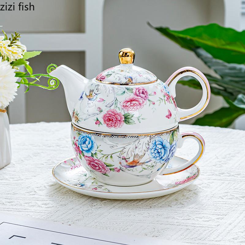 Flower and Bird Ceramic Teapot Kettle Coffee Pots Flower Tea Pot Heating Base Water Bottle Mother Child Pot Afternoon Tea Pots