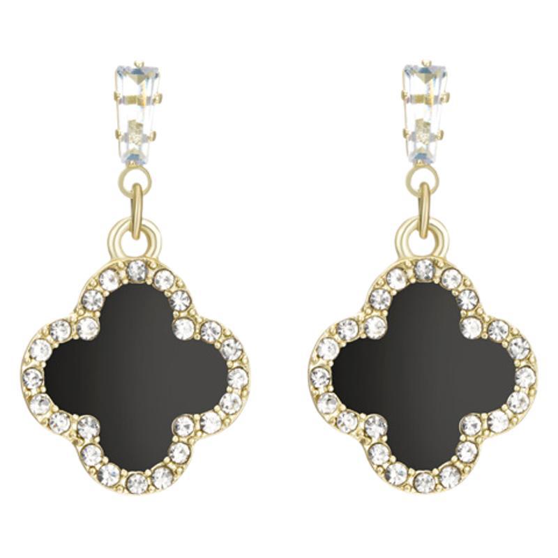 European-American Style S925 Silver Needle Black Oil Drop Diamond Square Earrings