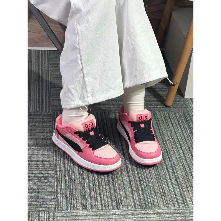 2025 New Pink Thick-soled Bread Single Shoes Women's Ins Korean Edition Niche Autumn Versatile Casual Leather Panel Shoes