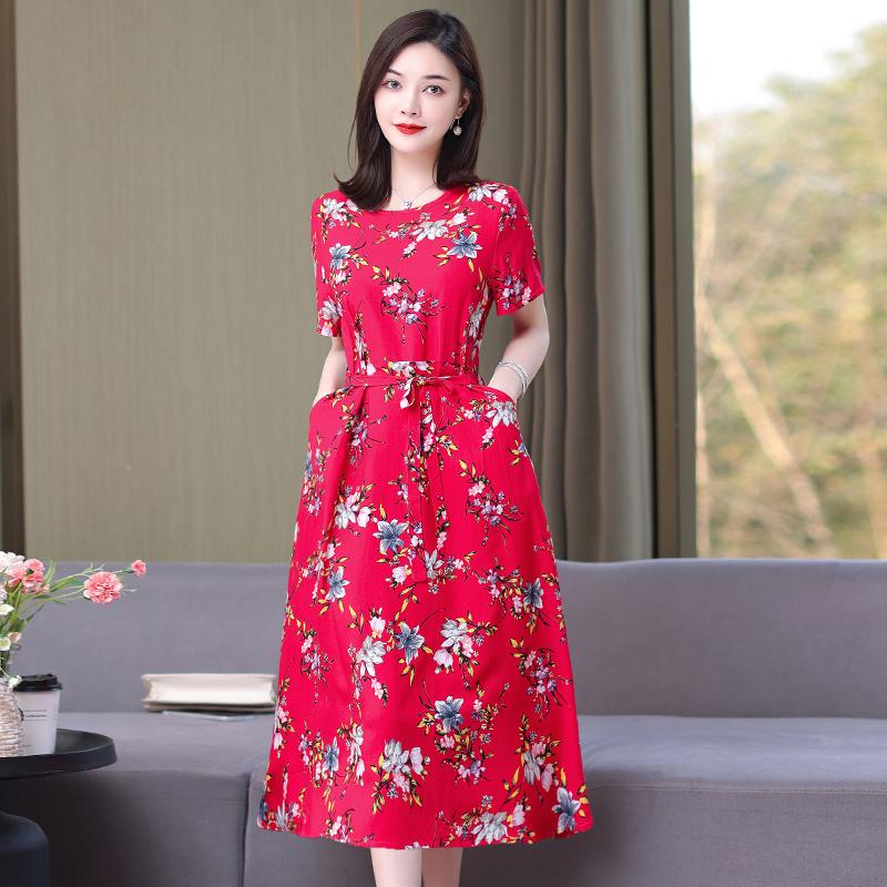 Sommer-Boho-Kleider für Damen, elegantes kurzärmliges langes Kleid in Übergröße