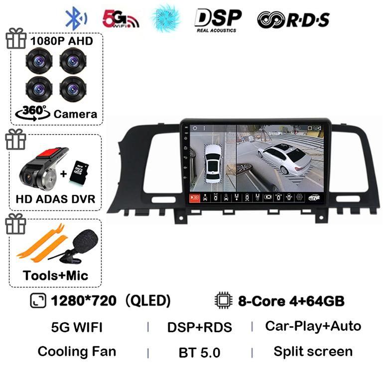 Android 14 CarPlay Auto Car Radio For Nissan Murano Z51 2008-2016 360 Stereo Multimedia Video Player 4G WIFI Navigation GPS BT