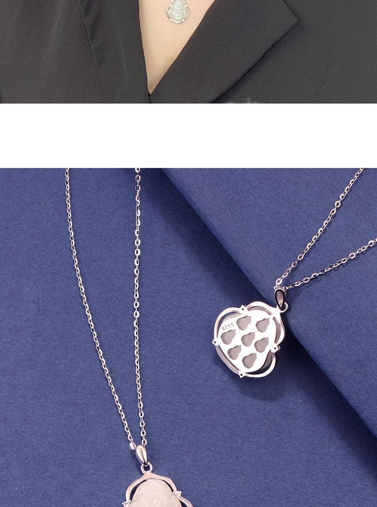S925 Sterling Silver Hetian Jade Maitreya Buddha Pendant Necklace - Women's Ancient Chinese Style Clavicle Chain Gift
