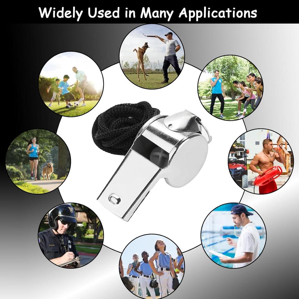 100 Pcs Stainless Steel Whistle with Lanyard, Sports Whistles for Adults, Loud Metal Whistle Bulk for Teachers, Coaches, Police, Referees