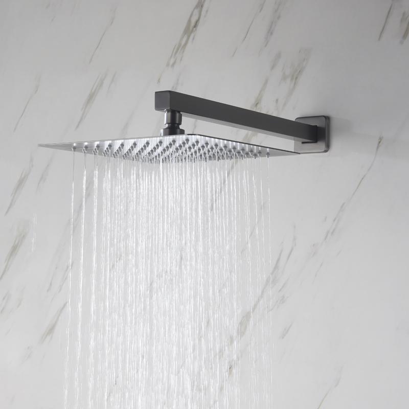 Brass Wall Embed Mount Grey Color 1/2/3 Function Concealed Shower System 10 Inch Top Rain Spray Hand Shower Head Bathroom Faucet