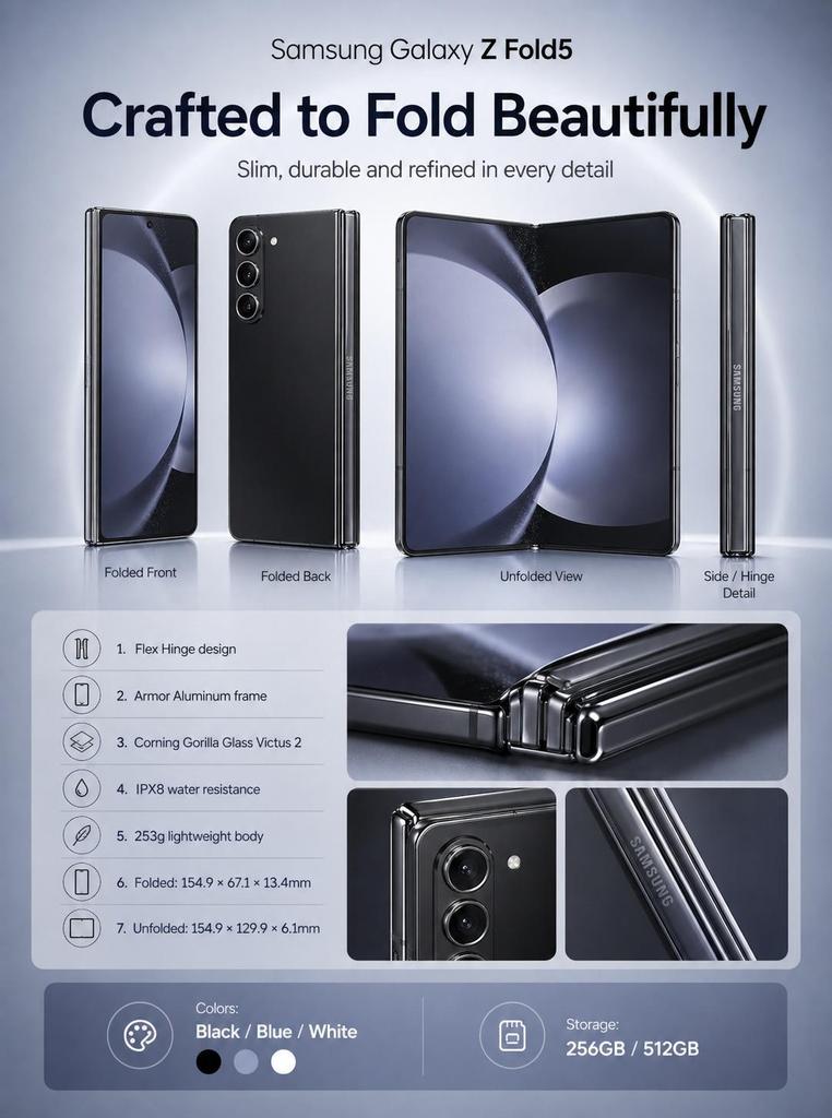 Samsung Galaxy Z Fold5 5G 12GB RAM/256Go Smartphones SIM+eSIM Noir