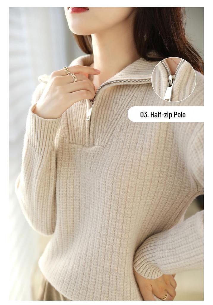 Women's Elegant Wool Sweater: Autumn/Winter, Turn-down Collar, Soft & Fluffy, 100% Pure Wool Knitwear for Outdoor Wear