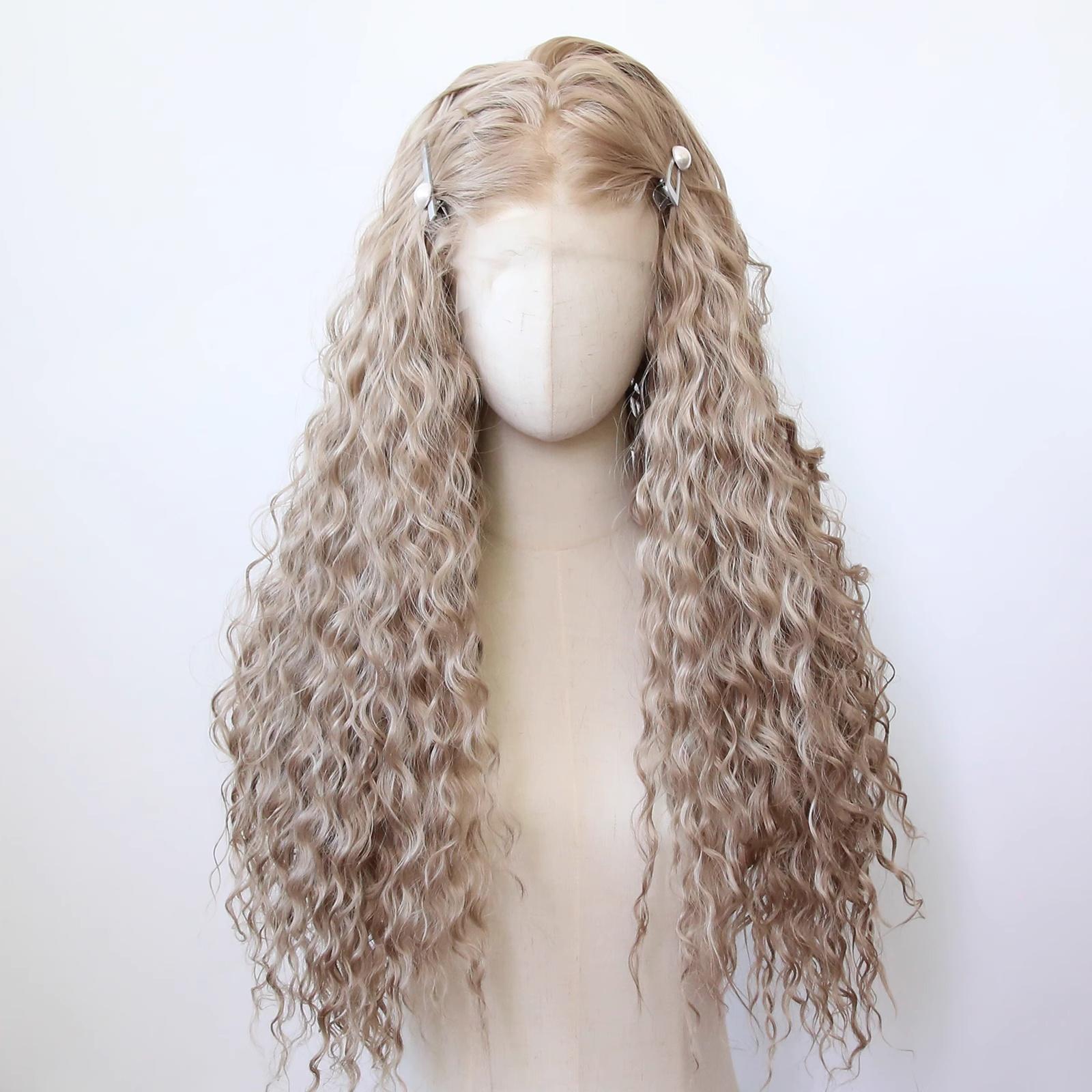 

Brown Wig Curly 13x4 Lace Front Wig for Women Long Wave High Quality Dluess High Temperature Fibers Synthetic Lace Front Wigs (as the picture,180%&1pc)