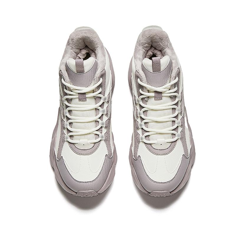 Anta Walker Fleece Comfortable Versatile Non-Slip Wear-Resistant Warm Mid-Top Casual Shoes Women Casual Shoes White Gray 922448904-1