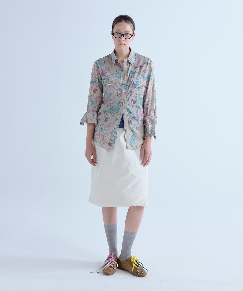 VOYONN Vintage Flower Print Washed Cotton Shirt Beige 0174