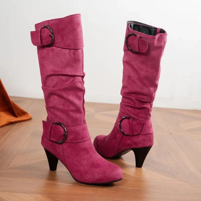 Botki Chelsea Damskie Buty 2024 Zima Ciepłe Nowe Średniej Długości Śniegowce Seksowne Wysokie Obcasy Antypoślizgowe Buty Damskie