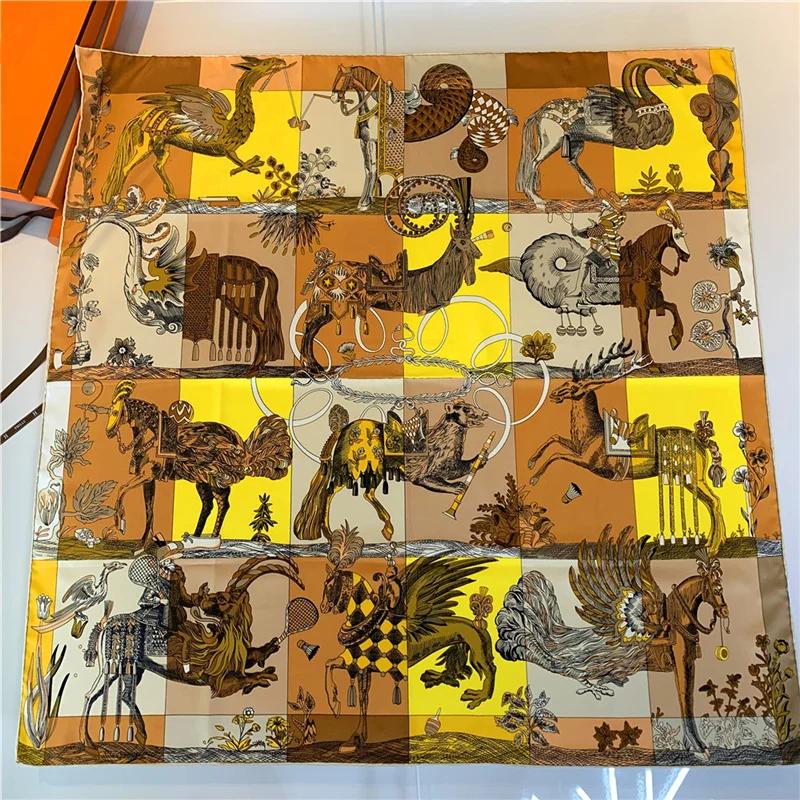 

Luxury Brand Twill Silk Large Scarf Women Handmade curling horse rider animal female twill square shawl FashionBelt SquareScarve 90CM x 90CM
