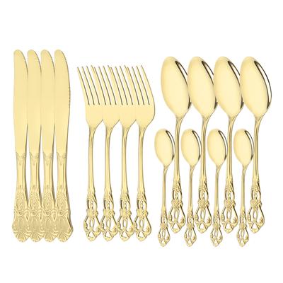16 Teile/4 Set Exquisite Vintage Geschirr Set Edelstahl Messer Gabel Löffel Teelöffel Essbesteck Geschirr Set mit Gravur Griff