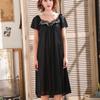 Women's Ice Silk Nightgown Sleepwear Round Neck Nightie Short Sleeves Nightshirt Summer Sleepwear Nightdress Sleep Dress