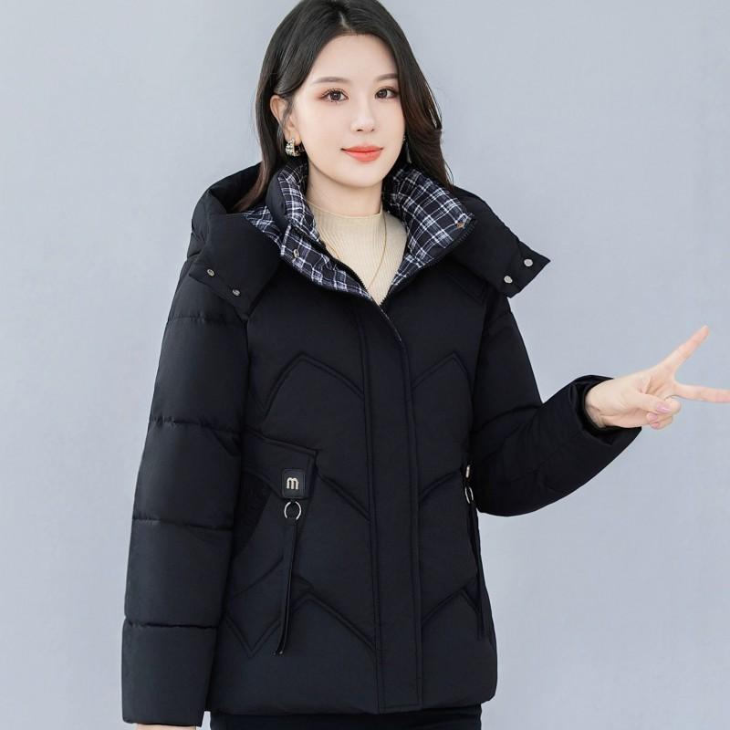 Womens Winter Hooded Cotton Coat Plus Size Solid Color Warm Loose Casual Jacket