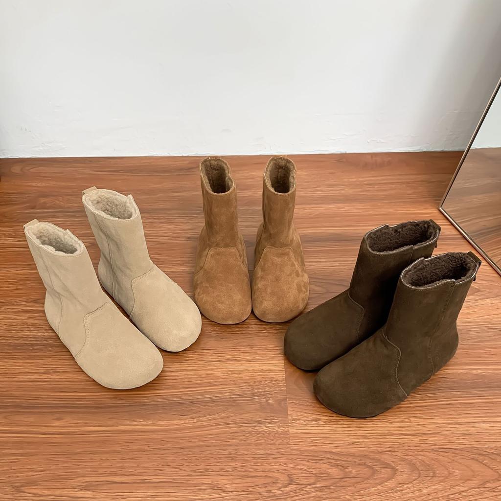 Grape Mother Winter New Short Boken Boots Women's Outer Wear Warm Thick Velvet Snow Boots Big Head Women's Boots Rear Zipper Women