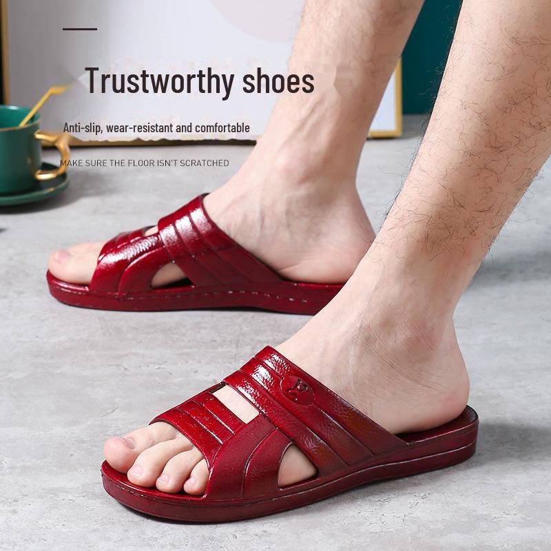 Red Open-Toe PVC Korean Casual Beach Slippers: Comfortable, Fashionable Adult Flip Flops