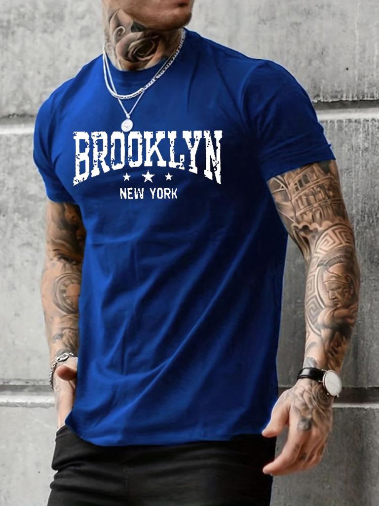 New York Brooklyn letterprinted mens casual summer Tshirt roundneck comfortable shortsleeved Tshirt