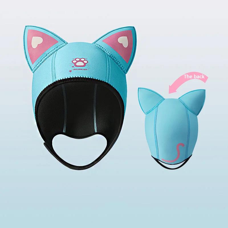 Women Neoprene Diving Hood 3MM Waterproof with Chin Straps for Scuba Diving Snorkeling Swimming Beach Outdoor Cat Ear Desi