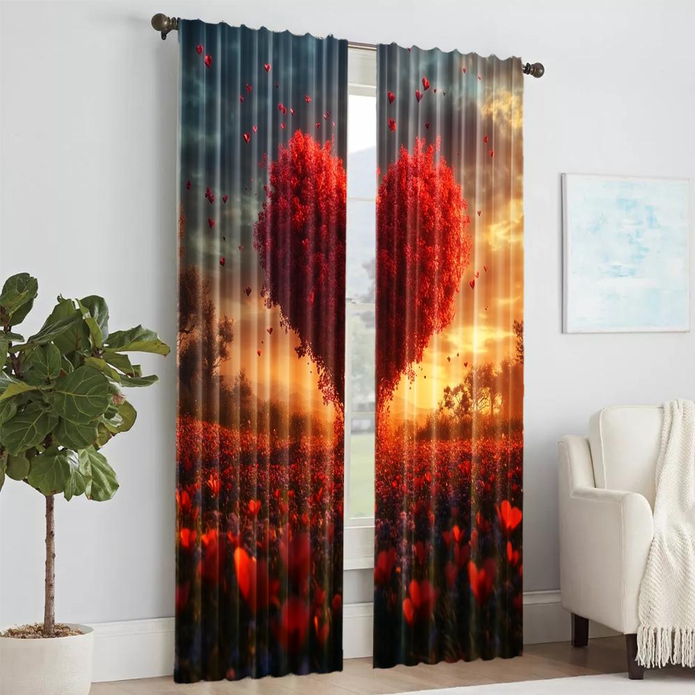 Set Of 2 Versatile Polyester Transparent Curtains Home Decoration Heart Tree Rose Use Bedrooms Living Rooms Made Room Window Treatment