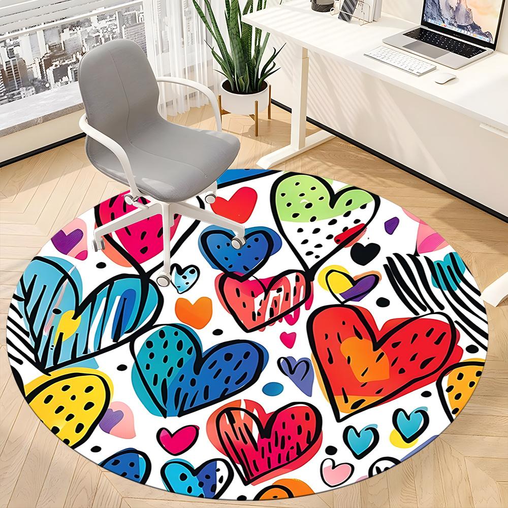 1pc Heart Colors Office Round Area Rug, Indoor Mat Suitable ForOffice, Under Office Chairs Bedroom Living Room Home Decor, Room Decot098