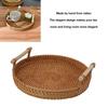Coffee Table Decorative Tray Traditional Design Round Serving Tray with Solid Wood Handle Hand Woven Large Capacity for Home