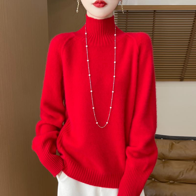 Women's Cashmere Sweater Qinghe Cashmere 30% Cashmere 70% Wool Warm and Fashionable All-match Autumn and Winter