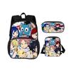 FAIRY TAIL Round Front Bag Backpack Pen Bag Shoulder Bag 3Pcs Set Cartoon Anime Printed Student Boys and Girls New Versatile