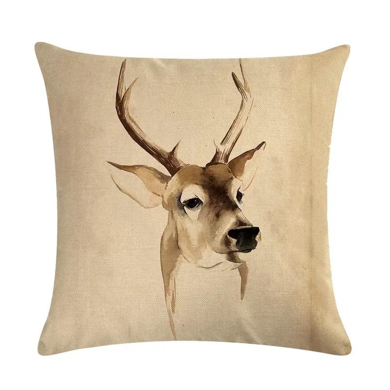 Nordic Cartoon Moose Art Oil Painting Linen Cushion Cover Living Room Sofa Car Decoration Furniture Pillow Cover 45*45Cm