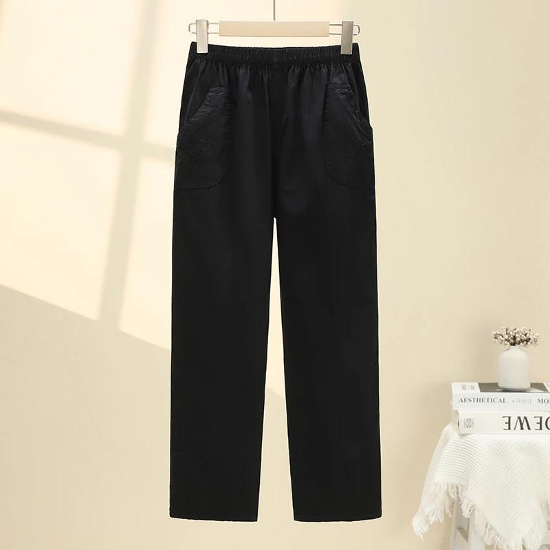 Summer Embroidery Women's Pants Stretch Casual Waist Office Outdoor Pant Breathable Cool Clothing