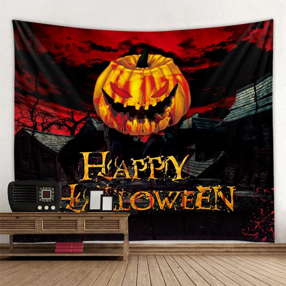 Happy Halloween Tapestry Horror Spooky Castle Pumpkin Wall Hanging Dorm Room Wall Decor Backdrop Fabric Halloween Wall Blanket