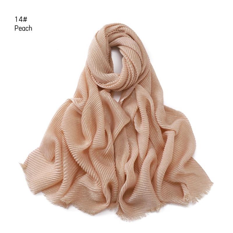 Spring New Solid Color Silver Silk Wrinkled Polyester Scarf Women's, Monochrome Two-ended Short Beard Headscarf Shawl