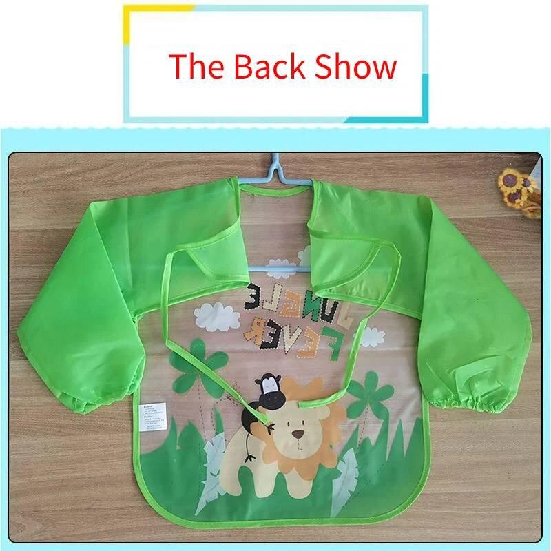 0-3 Years Baby Waterproof Anti-dirty Bib Long Sleeve Art Painting Apron Strap Smock Soft Feeding Bib Cartoon Kindergarten Gown