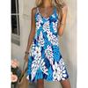 Damen Casual Boho-Stil, Sommer Tiefes V-Ausschnitt Spaghettiträger Midi-Kleid