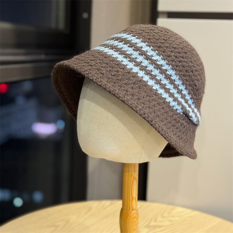 New Bucket Hat Women's Autumn and Winter Color Knitted Hollow Basin Hat Fashionable Versatile Sunshade Sun Protection Hat Outdoor Travel