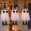 Halloween Decorations 3pcs Outdoor Hanging Luminous Ghost Witch Hat LED Light String Halloween Ghost Courtyard Garden Tree Decor