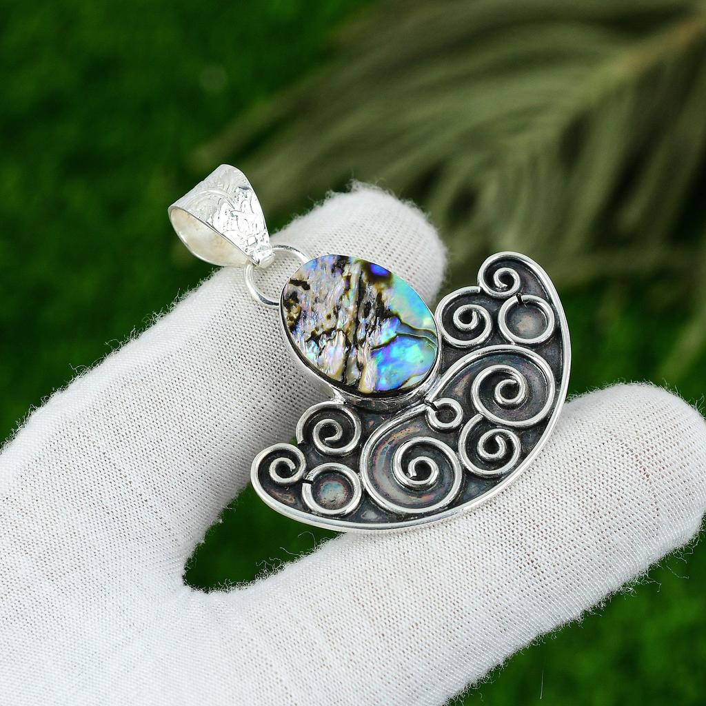 Gift For Women Pendant 925 Sterling Silver Natural Abalone Shell Gemstone