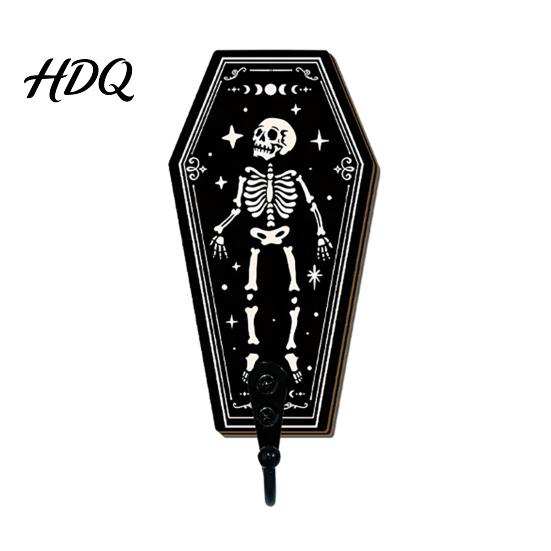 Gotischer Stil Wandaufbewahrung Halloween Holz Haken mit Mond Stern Skelett Mustern Dekorativer Retro Schlüsselhalter für Künstlerisches Holz Eingangsbereich Flur