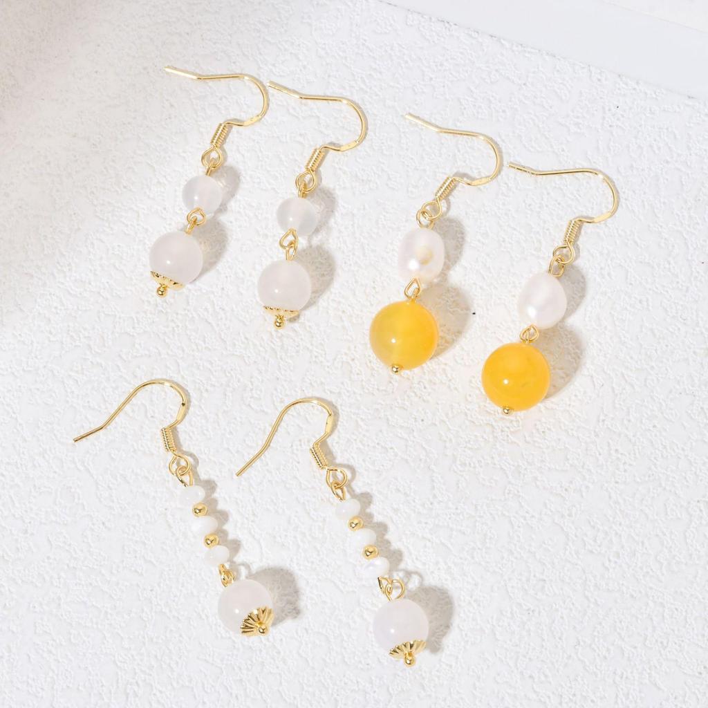 Elegant Chinese-Style Freshwater Pearl and Agate Chalcedony Bead Earrings